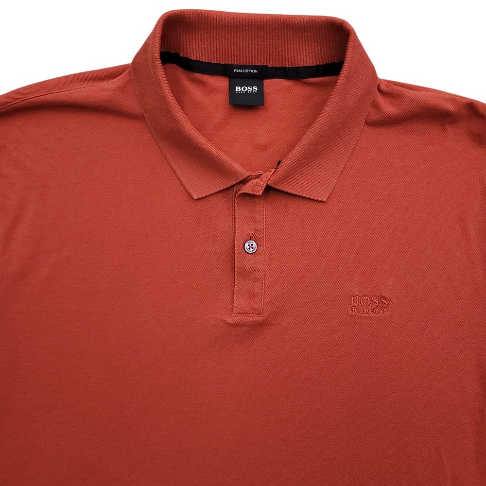 Hugo Boss‎ Polo Shirt 2XL Red Pique Knit Pima Cotton Golf Embroidered Logo